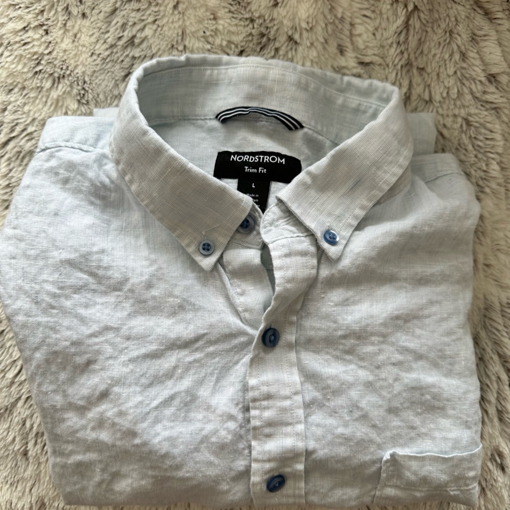Men’s Nordstrom Light-Blue-White Linen Button Down - Large